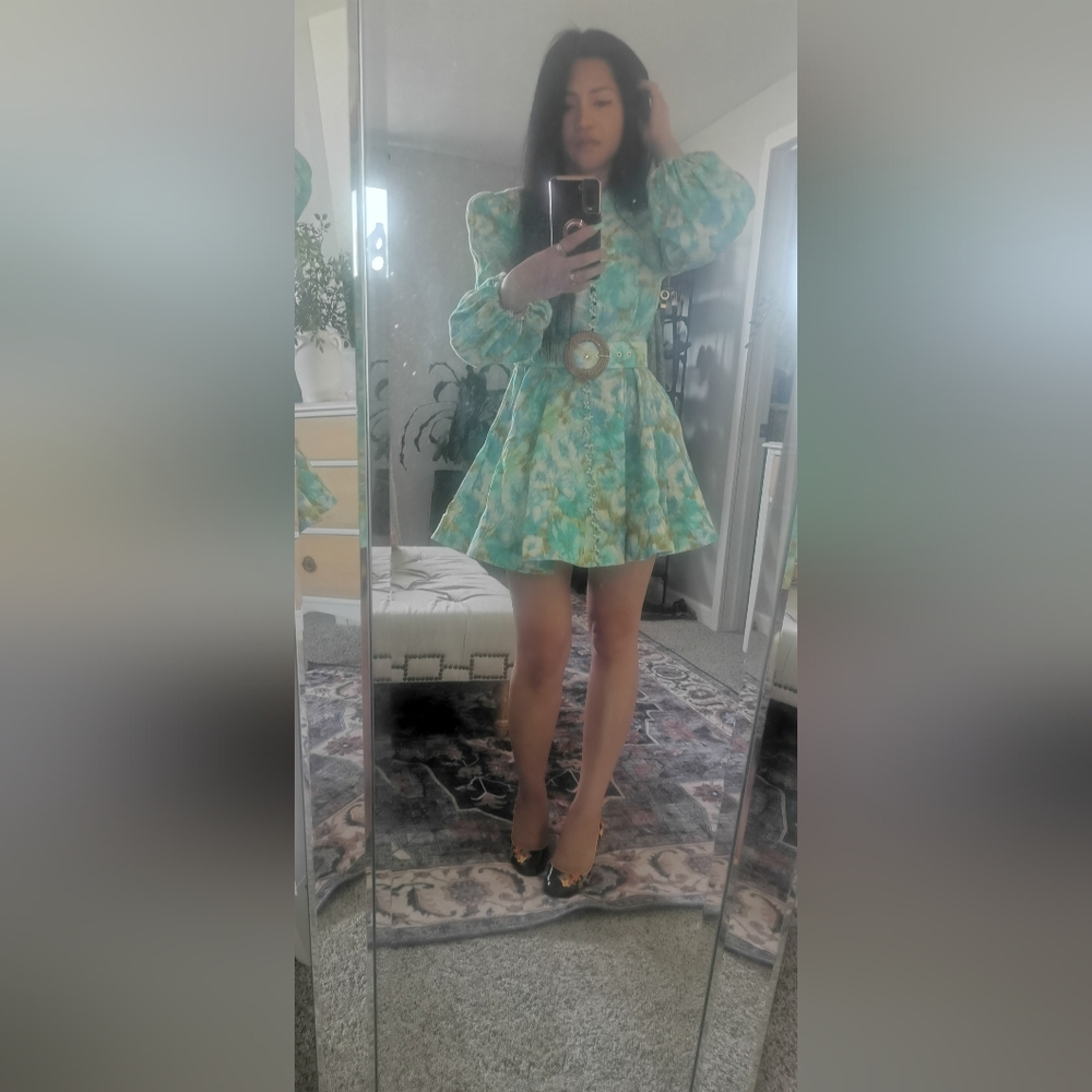 Authentic Zimmermann Aqua Floral Mini Dress